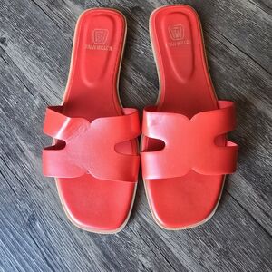 Red Leather Slide Sandals with Cutout Strap